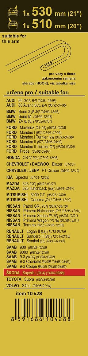 10428 Stěrače FLAT SET (HOOK) 530+510mm