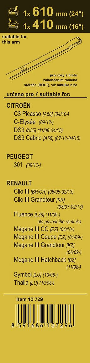 10729 Stěrače FLAT SET (BOLT) 610+410mm