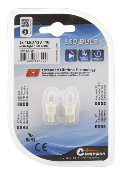 33709 Žárovka 1LED 12V  T10  bílá  2ks