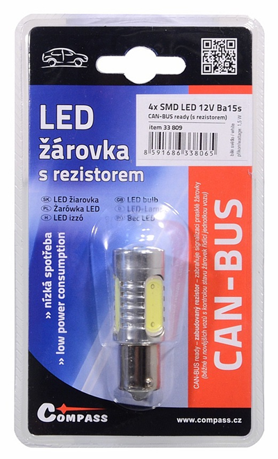 33809 Žárovka 4 SMD LED 12V Ba15S s rezistorem CAN-BUS ready bílá