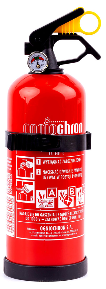 Práškový hasiaci prístroj ABC s manometrom a vešiakom, 1 kg