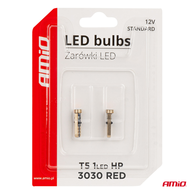LED BUBLS STANDARD Red T5 12V 3030 1LED HP AMIO-03727