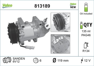 VALEO 813189 Číslo výrobce: SD6V12. EAN: 3276428131894.