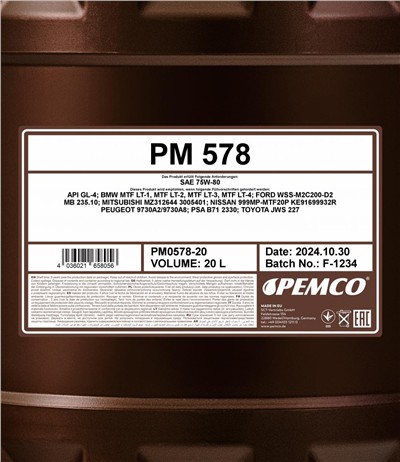 SCT - MANNOL PM0578-20 Číslo výrobce: GL-4.