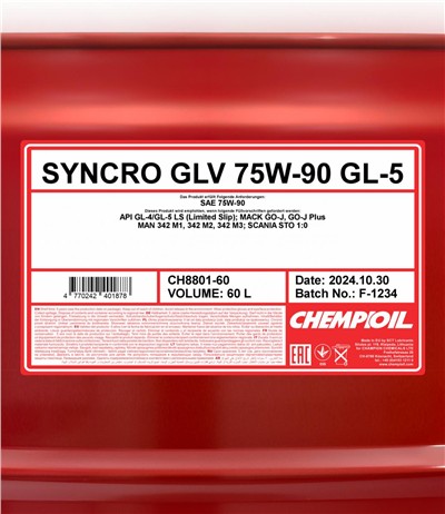 SCT - MANNOL CH8801-60 Číslo výrobce: GL-4.