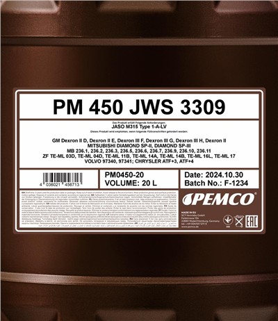 SCT - MANNOL PM0450-20 Číslo výrobce: AISIN WARNER JWS 3309. EAN: 4036021456713.