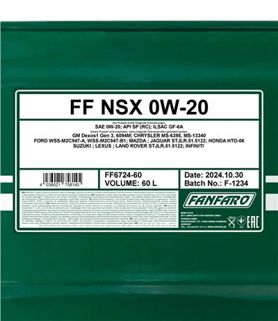 SCT - MANNOL FF6724-60 Číslo výrobce: 0W-20. EAN: 4036021758145.
