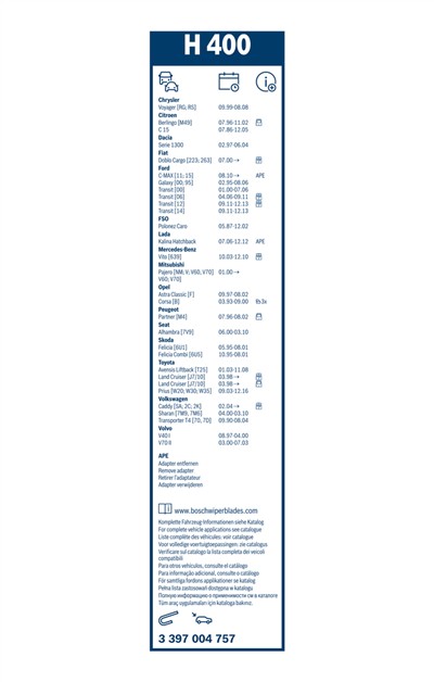 BOSCH 3 397 004 757 Číslo výrobce: H 400.