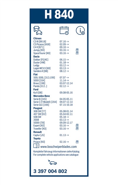 BOSCH 3 397 004 802 Číslo výrobce: H 840. EAN: 4047023136787.
