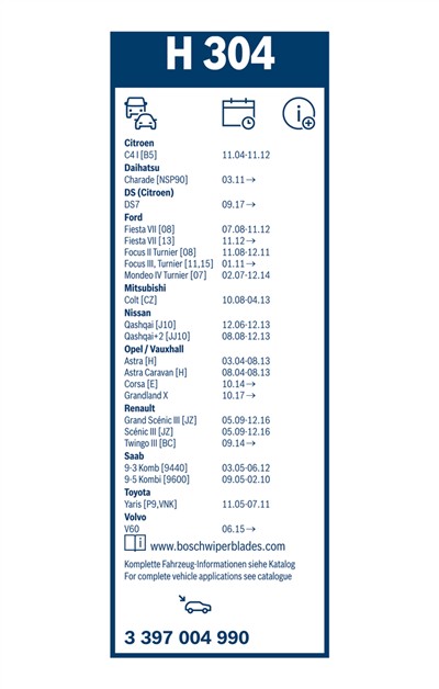 BOSCH 3 397 004 990 Číslo výrobce: H 304. EAN: 4047024208803.