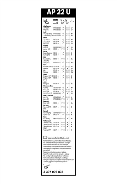 BOSCH 3 397 006 835 Číslo výrobce: AP 22 U. EAN: 4047025120609.