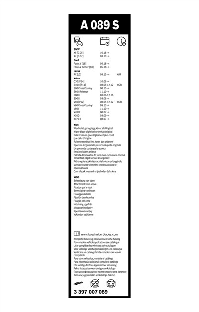 BOSCH 3 397 007 089 Číslo výrobce: A 089 S. EAN: 4047023031488.