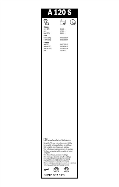 BOSCH 3 397 007 120 Číslo výrobce: A 120 S. EAN: 4047023111326.