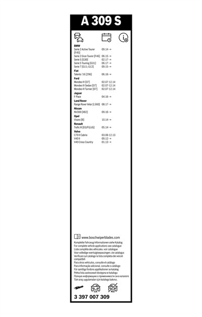 BOSCH 3 397 007 309 Číslo výrobce: A 309 S. EAN: 4047024209329.