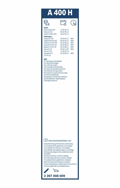 BOSCH 3 397 008 009 Číslo výrobce: A 400 H. EAN: 4047024151482.