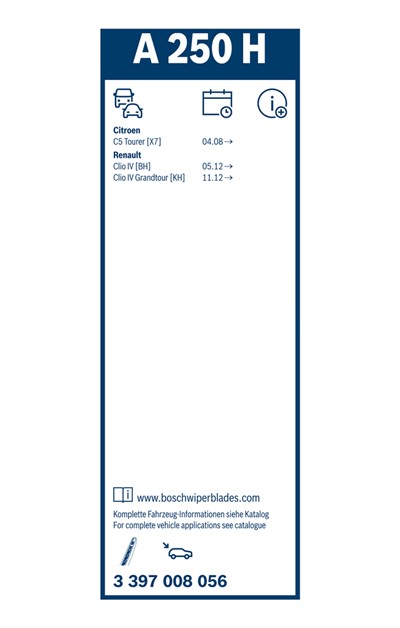 BOSCH 3 397 008 056 Číslo výrobce: A 250 H. EAN: 4047024312555.
