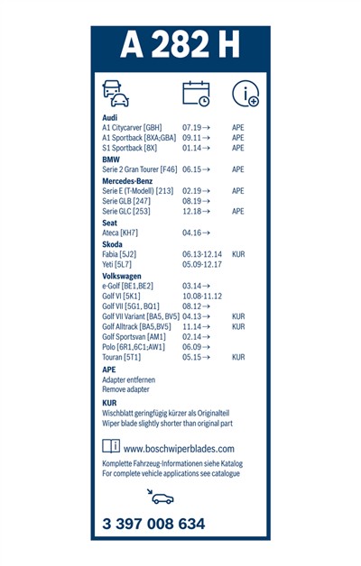 BOSCH 3 397 008 634 Číslo výrobce: A 282 H. EAN: 4047024496811.