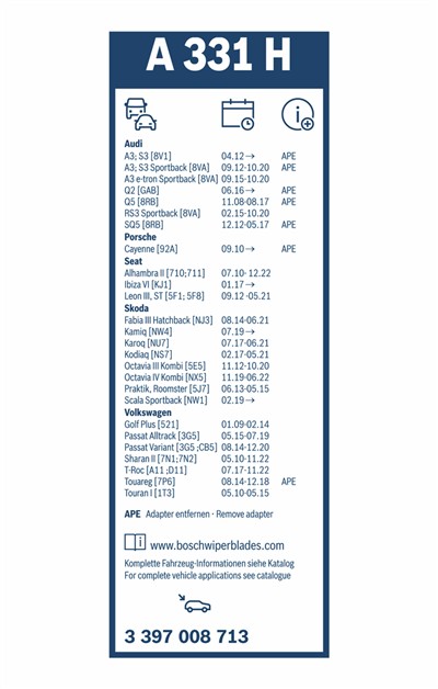 BOSCH 3 397 008 713 Číslo výrobce: A 331 H. EAN: 4047024682085.