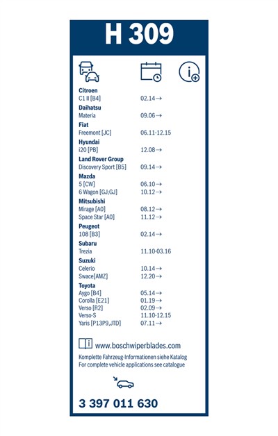 BOSCH 3 397 011 630 Číslo výrobce: H 309. EAN: 4047025104104.
