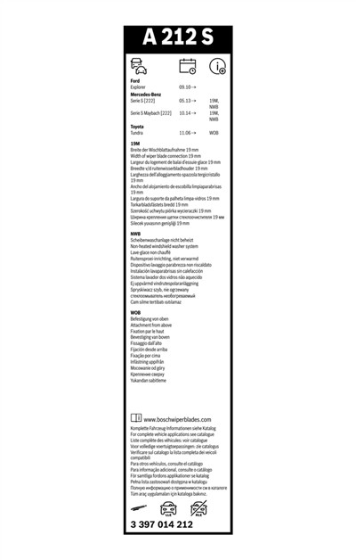 BOSCH 3 397 014 212 Číslo výrobce: A 212 S. EAN: 4047025786355.