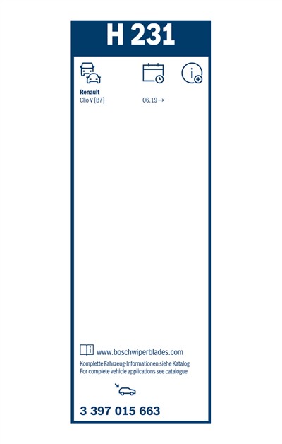 BOSCH 3 397 015 663 Číslo výrobce: H 231. EAN: 4047023097415.
