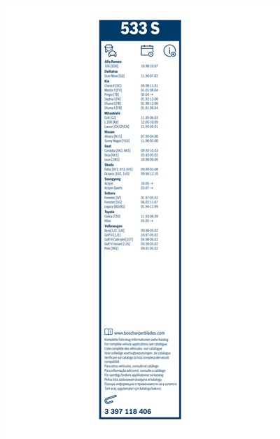 BOSCH 3 397 118 406 Číslo výrobce: 533 S. EAN: 3165141086775.