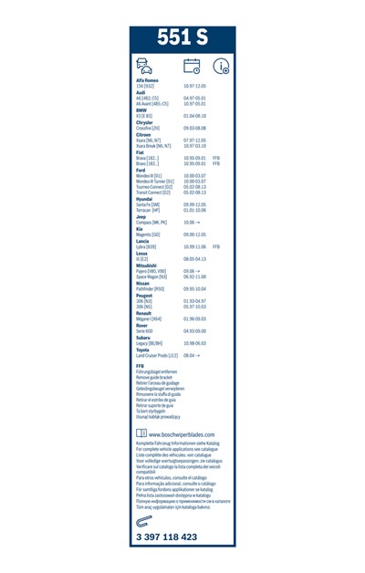 BOSCH 3 397 118 423 Číslo výrobce: 551 S. EAN: 3165141087765.