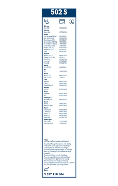 BOSCH 3 397 118 564 Číslo výrobce: 502 S. EAN: 3165141087666.