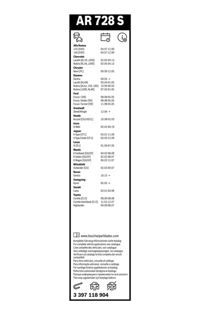 BOSCH 3 397 118 904 Číslo výrobce: AR 728 S. EAN: 3165143613962.