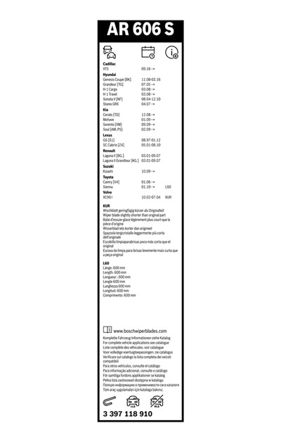 BOSCH 3 397 118 910 Číslo výrobce: AR 606 S. EAN: 3165143614020.