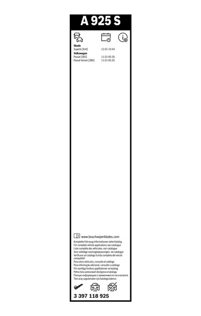 BOSCH 3 397 118 925 Číslo výrobce: A 925 S. EAN: 3165143379196.