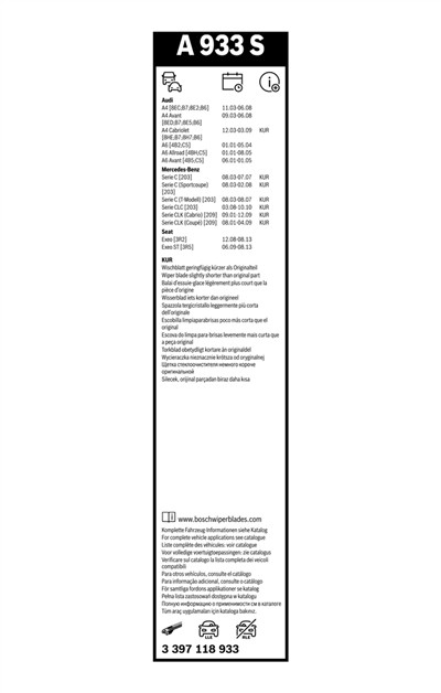 BOSCH 3 397 118 933 Číslo výrobce: A 933 S. EAN: 3165143410387.
