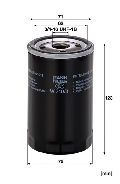 MANN-FILTER W 719/3 EAN: 4011558738907.