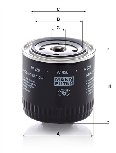 MANN-FILTER W 920 EAN: 4011558709402.