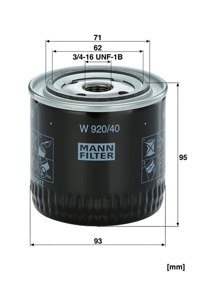 MANN-FILTER W 920/40 EAN: 4011558758509.
