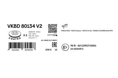 SKF VKBD 80134 V2 EAN: 7316581894598.
