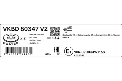SKF VKBD 80347 V2 EAN: 7316582019938.