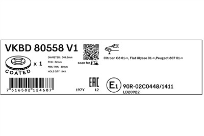 SKF VKBD 80558 V1 EAN: 7316582124687.