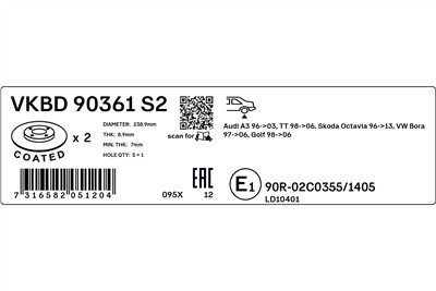 SKF VKBD 90361 S2 EAN: 7316582051204.