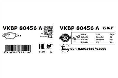 SKF VKBP 80456 A EAN: 7316581298129.