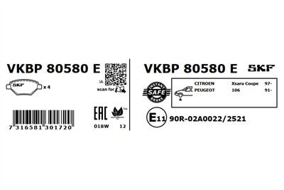 SKF VKBP 80580 E EAN: 7316581301720.