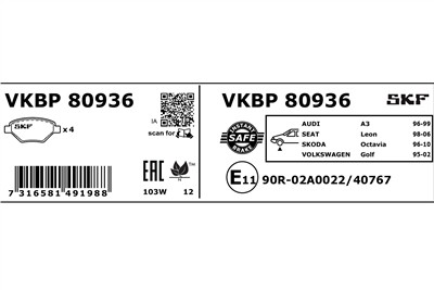 SKF VKBP 80936 EAN: 7316581491988.