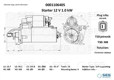 SEG Automotive 0001106405 EAN: 4064443009729.