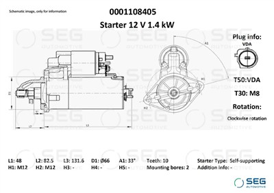 SEG Automotive 0001108405 EAN: 4064443010909.