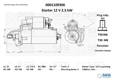 SEG Automotive 0001109306 EAN: 4064443001341.