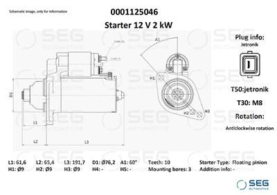 SEG Automotive 0001125046 EAN: 4064443011821.