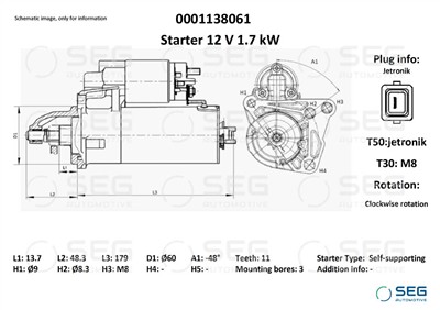 SEG Automotive 0001138061 EAN: 4064443010176.