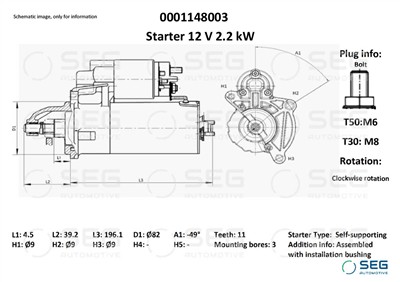 SEG Automotive 0001148003 EAN: 4064443012279.