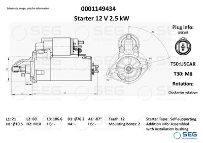 SEG Automotive 0001149434 EAN: 4064443012347.