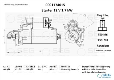 SEG Automotive 0001174015 EAN: 4064443024753.